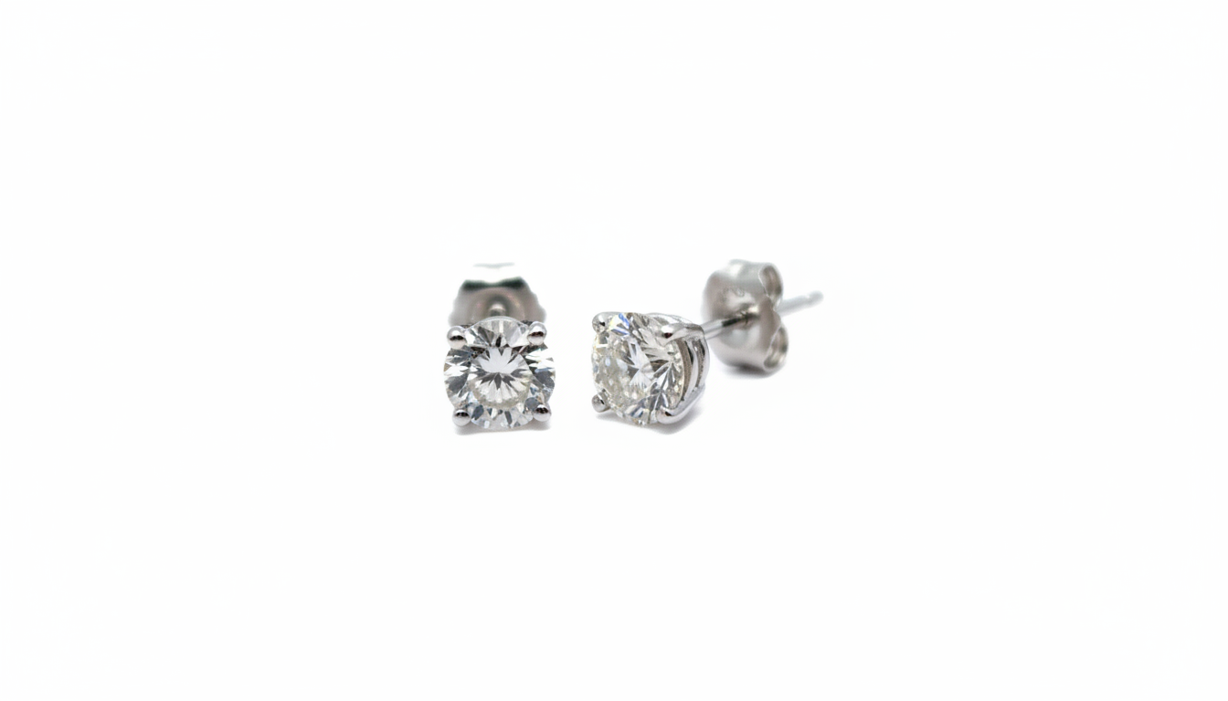 1 CTTW Round Natural Diamond Studs 14K White Gold