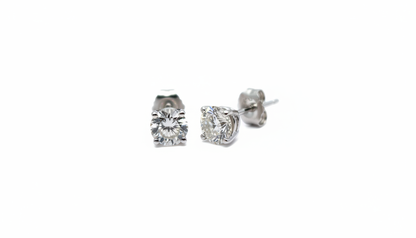 1 CTTW Round Natural Diamond Studs 14K White Gold