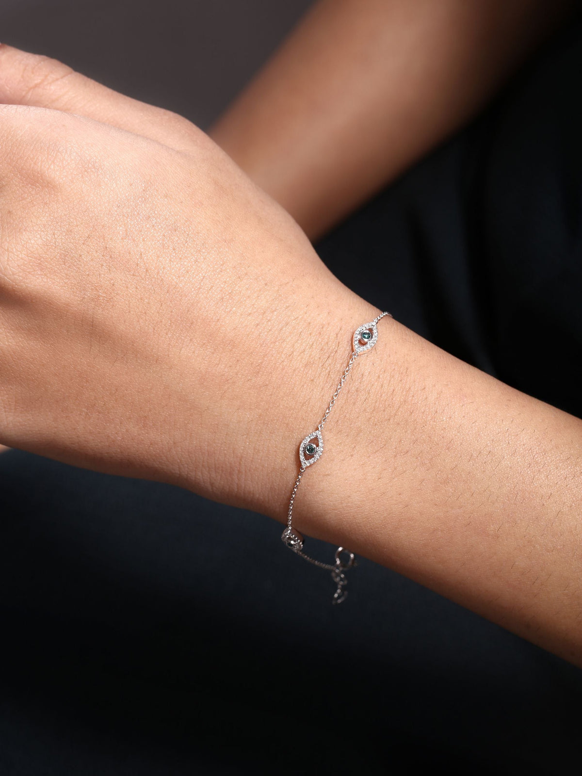 Diamond Blue Sapphire Blue Evil Eye Chain By Yard Bracelet