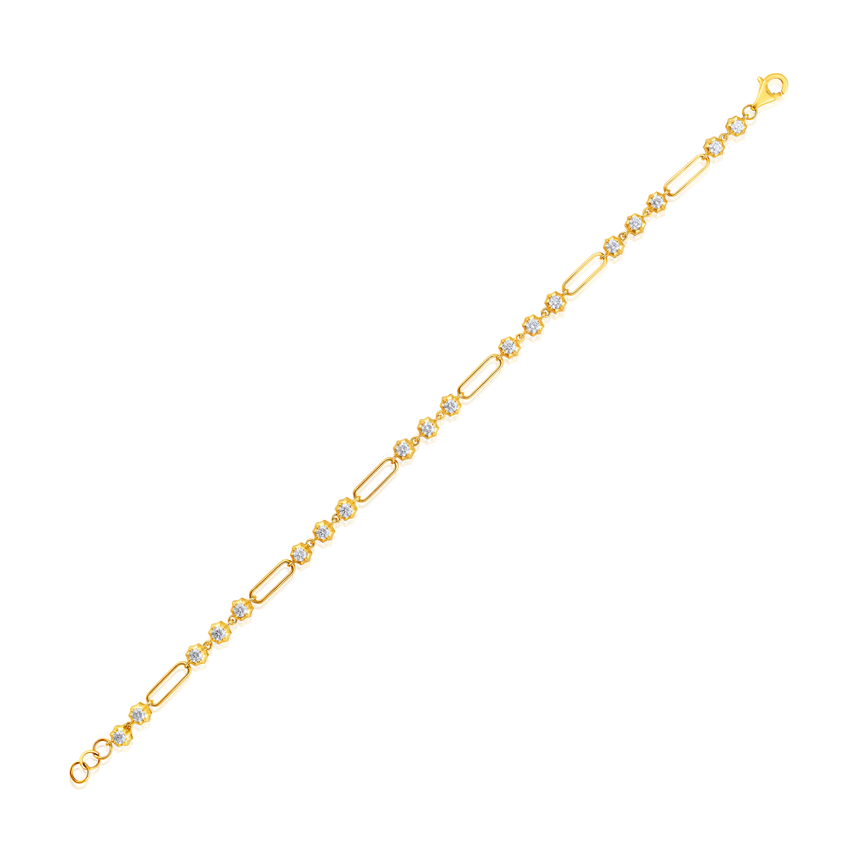14K Gold 1.3ct Natural Diamond Spike Bezel Paper Clip Link Bracelet