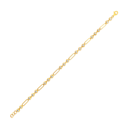 14K Gold 1.3ct Natural Diamond Spike Bezel Paper Clip Link Bracelet
