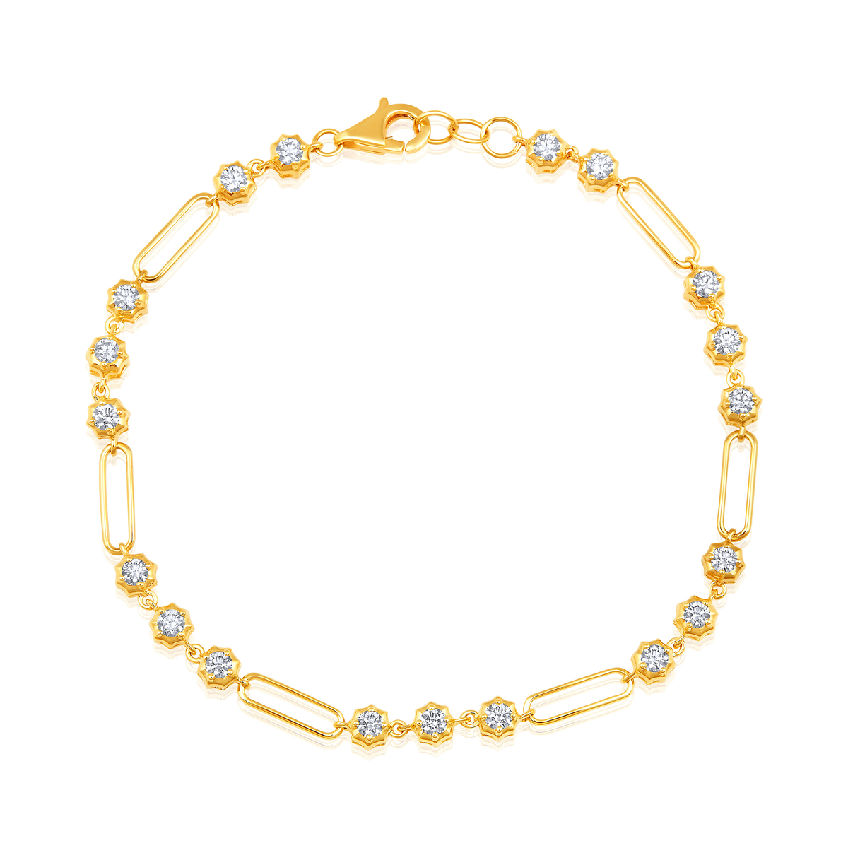 14K Gold 1.3ct Natural Diamond Spike Bezel Paper Clip Link Bracelet