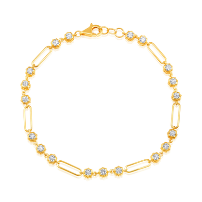 14K Gold 1.3ct Natural Diamond Spike Bezel Paper Clip Link Bracelet