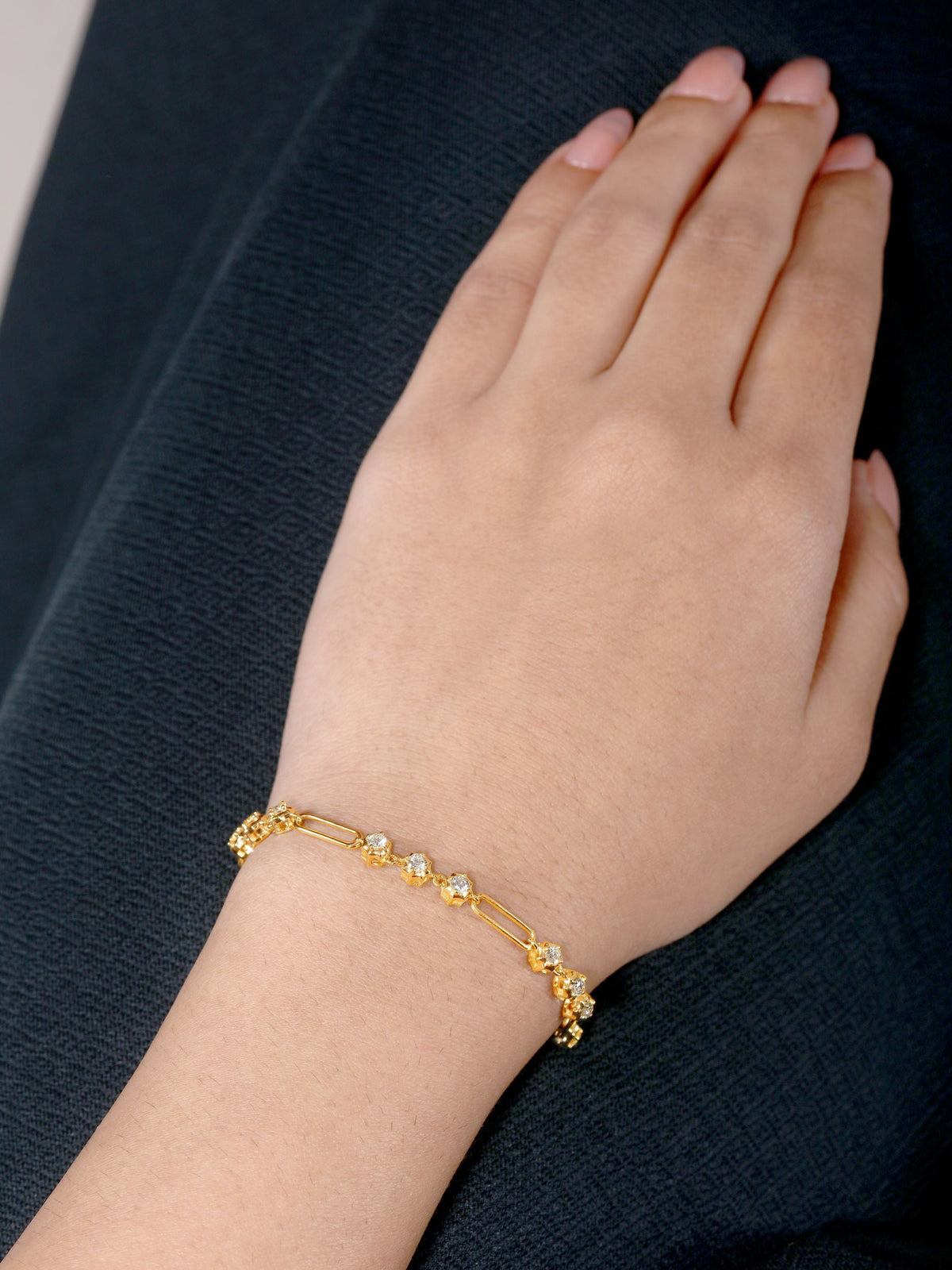 14K Gold 1.3ct Natural Diamond Spike Bezel Paper Clip Link Bracelet