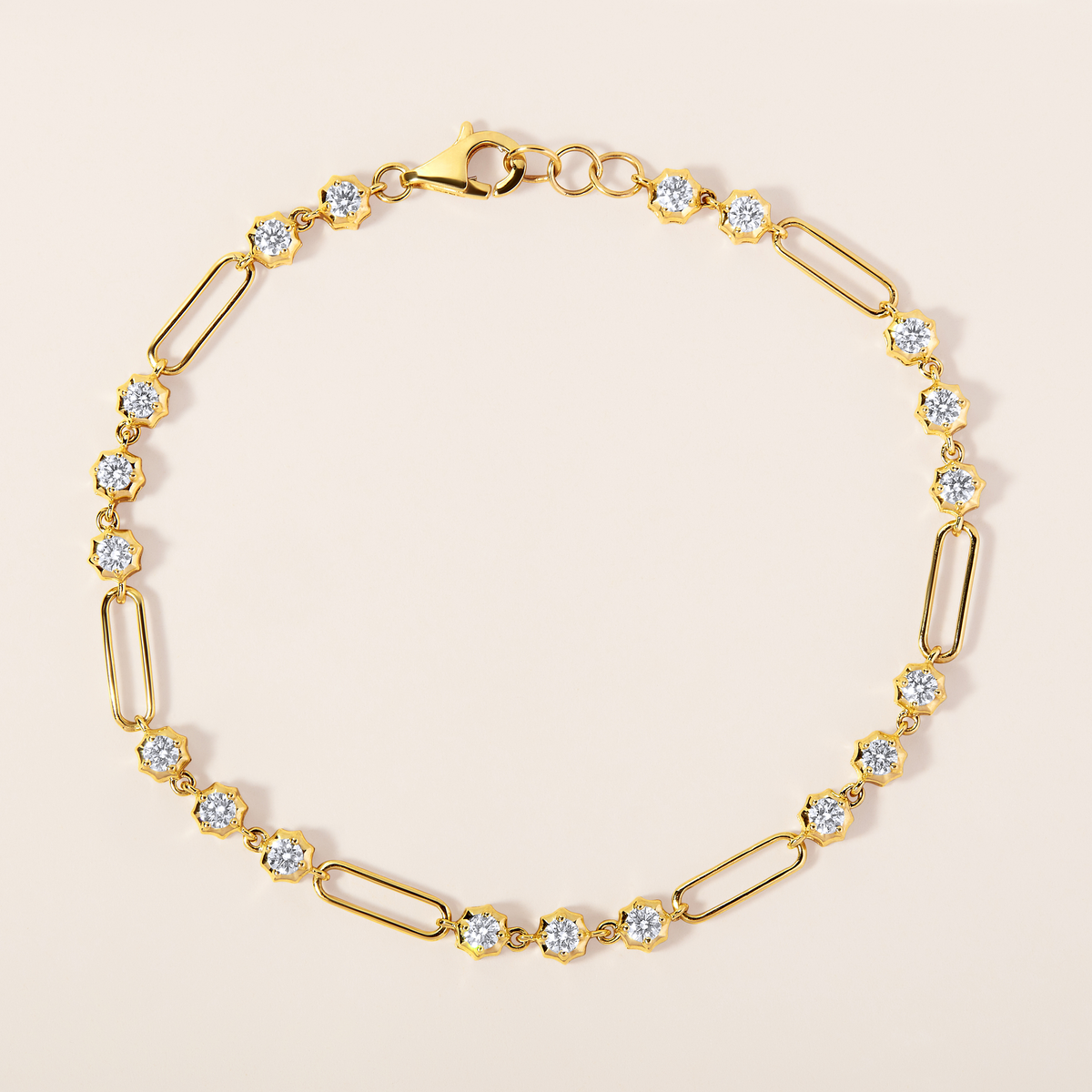 14K Gold 1.3ct Natural Diamond Spike Bezel Paper Clip Link Bracelet