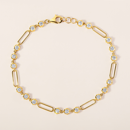 14K Gold 1.3ct Natural Diamond Spike Bezel Paper Clip Link Bracelet