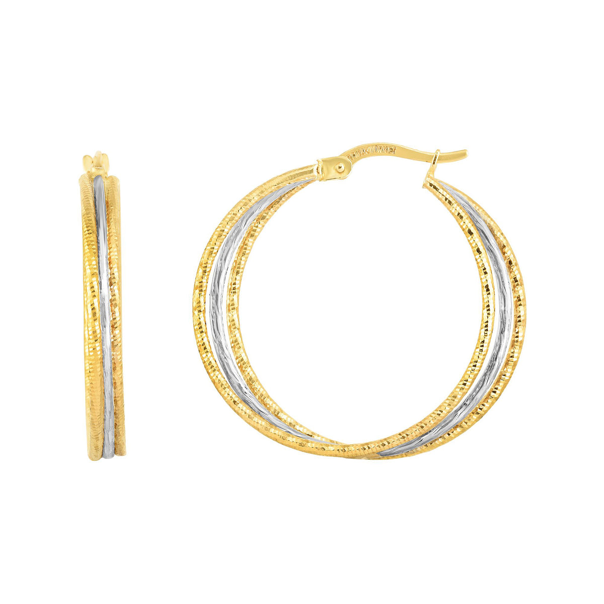 14K Gold Polished & Diamond Cut Double Row Hoop Earring – Jewelry Spot USA