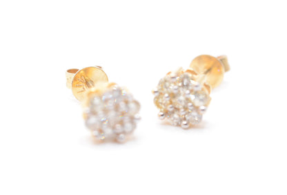 0.50 cttw Diamond Flower Stud Earrings 10K Yellow Gold Cluster Studs