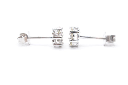 0.50 cttw Diamond Flower Stud Earrings 10K White Gold Cluster Studs