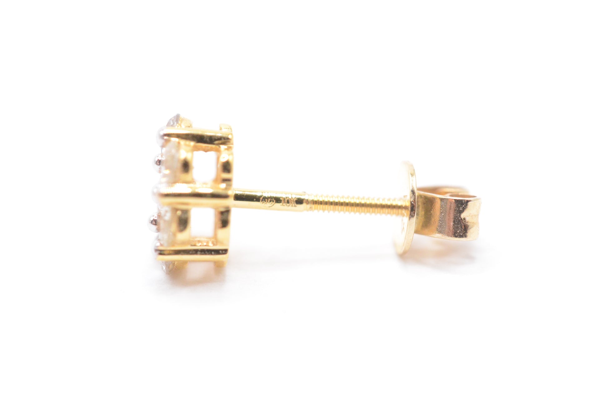 0.15 cttw Micro Diamond Flower Stud Earrings 10K Yellow Gold Cluster Studs
