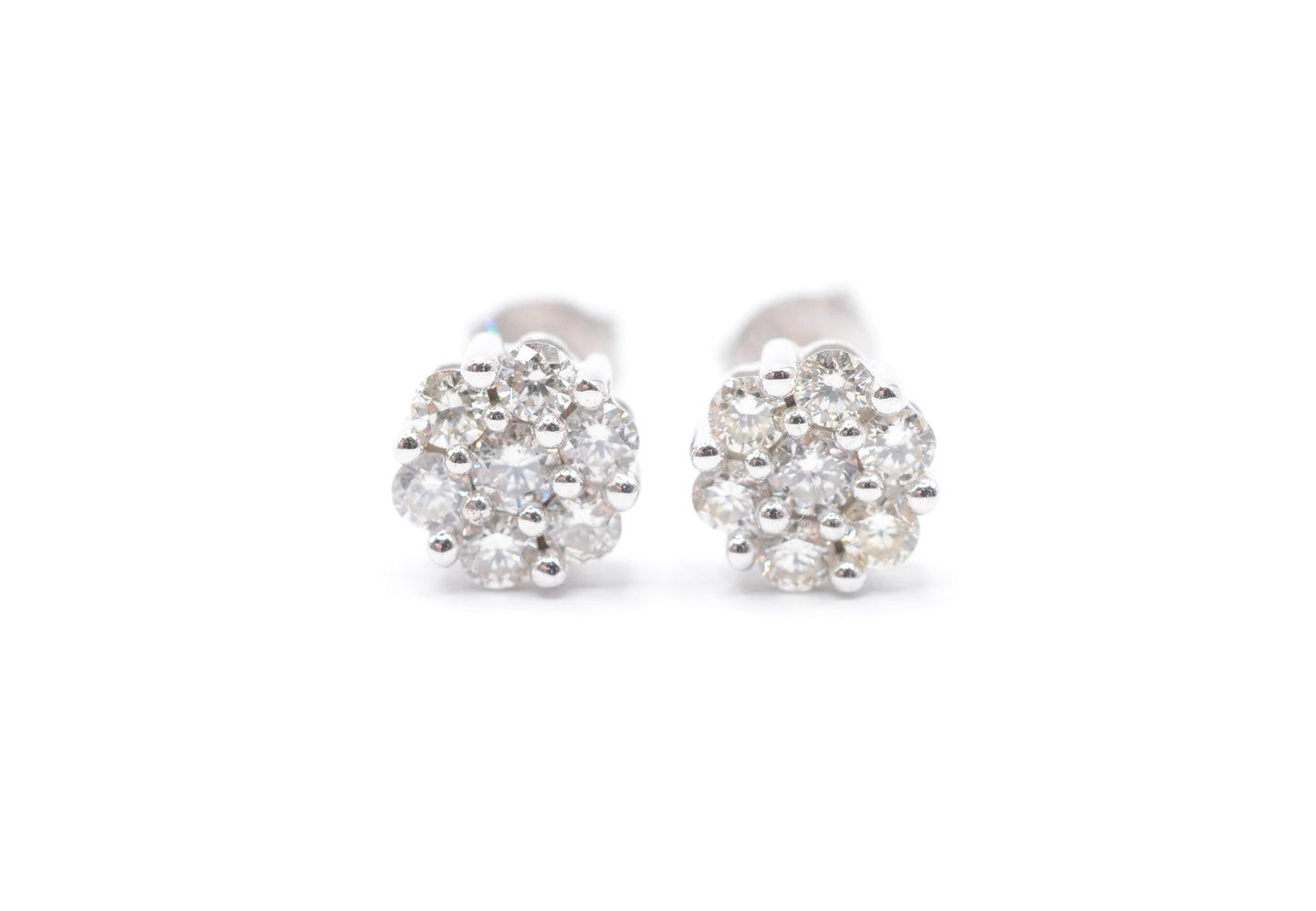 0.15 cttw Micro Diamond Flower Stud Earrings 10K White Gold Cluster Studs