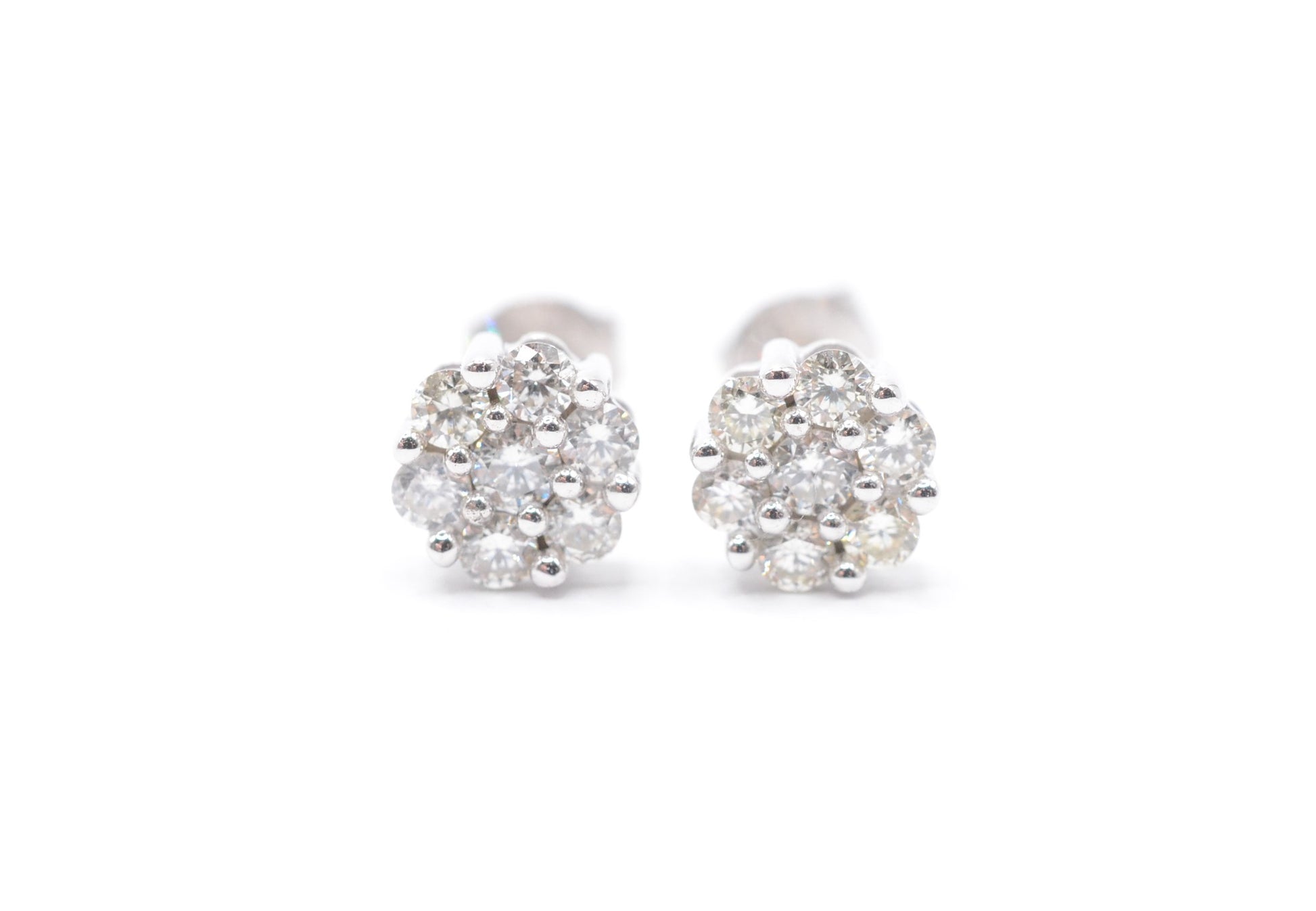 0.15 cttw Micro Diamond Flower Stud Earrings 10K White Gold Cluster Studs