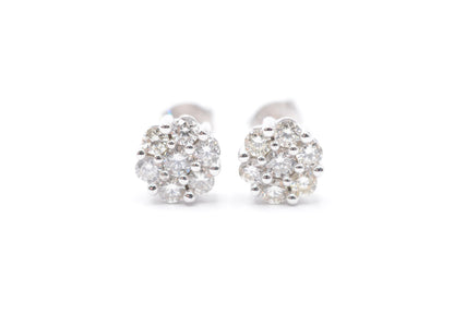 0.15 cttw Micro Diamond Flower Stud Earrings 10K White Gold Cluster Studs
