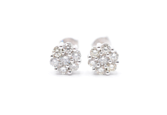 0.15 cttw Micro Diamond Flower Stud Earrings 10K White Gold Cluster Studs