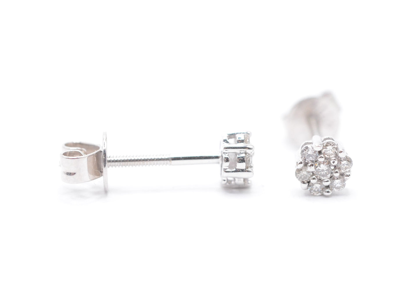 0.15 cttw Micro Diamond Flower Stud Earrings 10K White Gold Cluster Studs