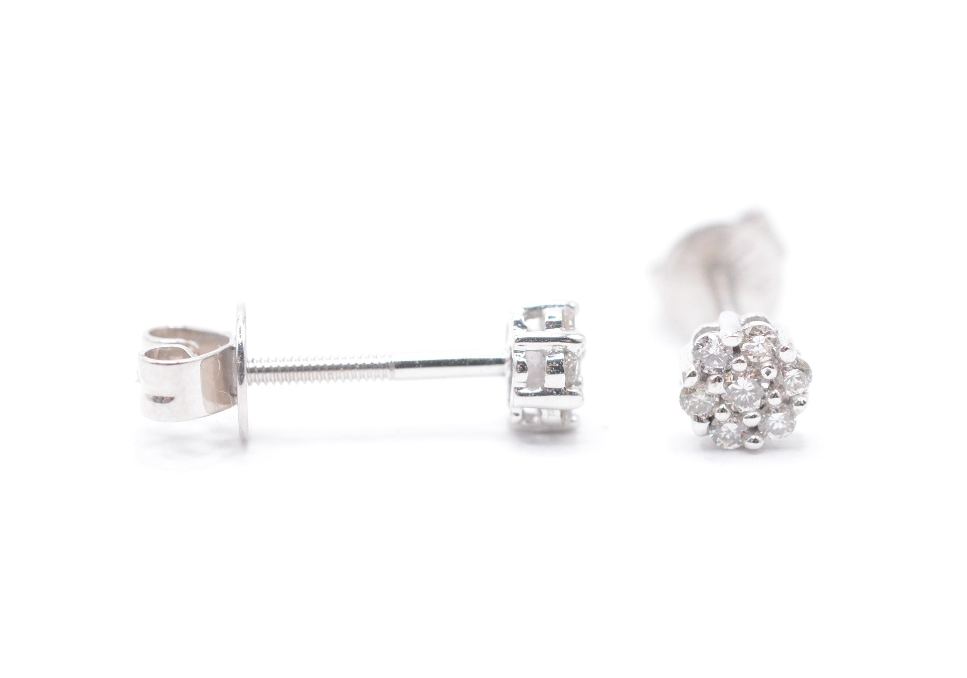 0.15 cttw Micro Diamond Flower Stud Earrings 10K White Gold Cluster Studs