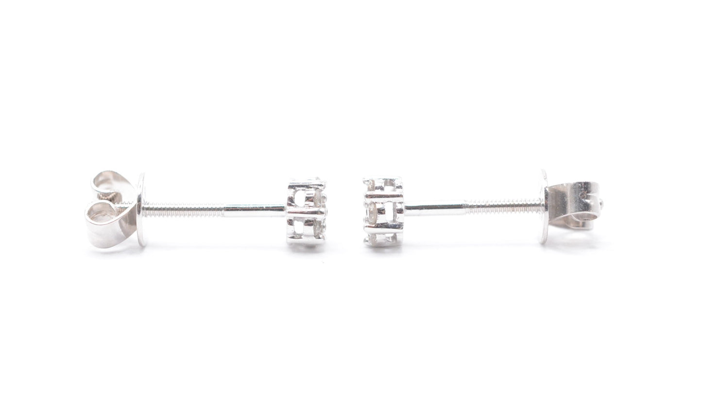 0.15 cttw Micro Diamond Flower Stud Earrings 10K White Gold Cluster Studs