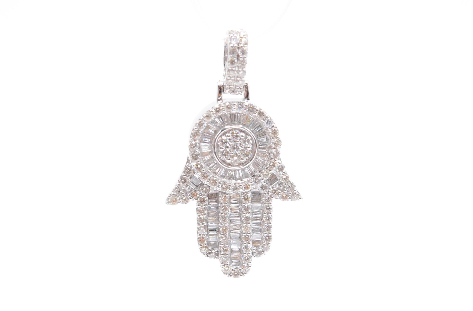 1.25" 1.15 cttw Baguette Diamond Hamsa 14K White Gold Hamsa