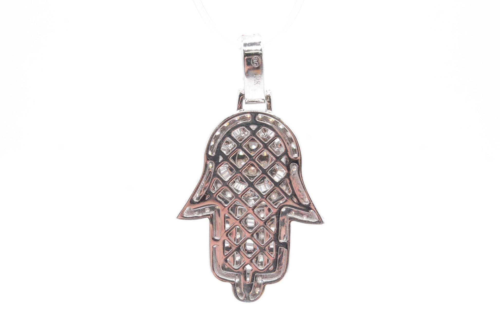 1.25" 1.15 cttw Baguette Diamond Hamsa 14K White Gold Hamsa