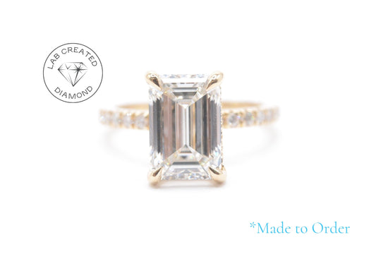3ct Emerald Cut Lab-Grown Diamond Engagement Ring 14K Yellow Gold Made to Order