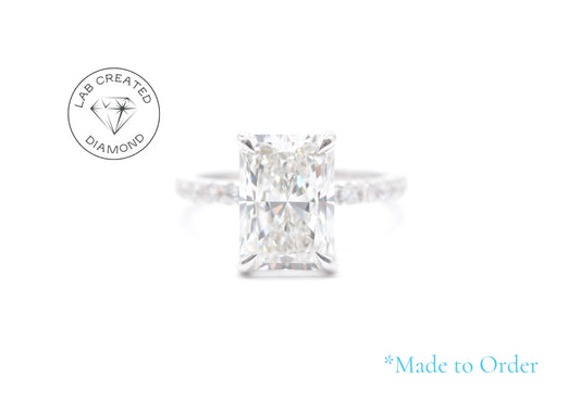 2.5ct Radiant Lab-Grown Diamond in 14K White Gold with Accented Underhalo Pave Setting Made to Order