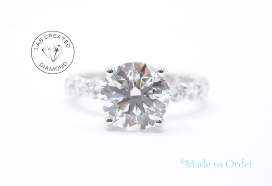 Made to Order-4.5ct Round Lab Diamond Engagement Ring 14K White Gold Made to Order