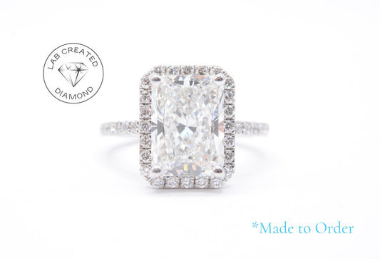 Made to Order-4ct Radiant Lab Diamond Engagement Ring 14K White Gold Made to Order