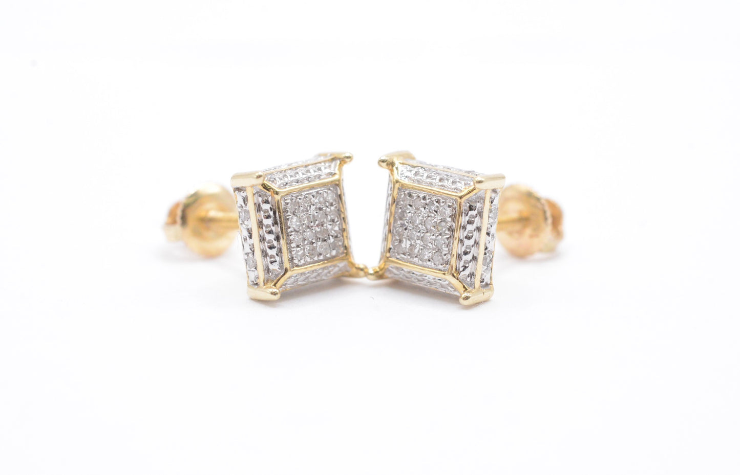 0.15 cttw Square Diamond Cluster Earrings 10K Yellow Gold Cluster Studs