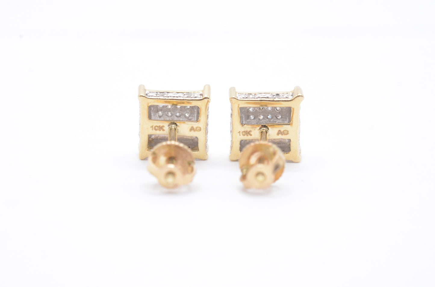 0.15 cttw Square Diamond Cluster Earrings 10K Yellow Gold Cluster Studs