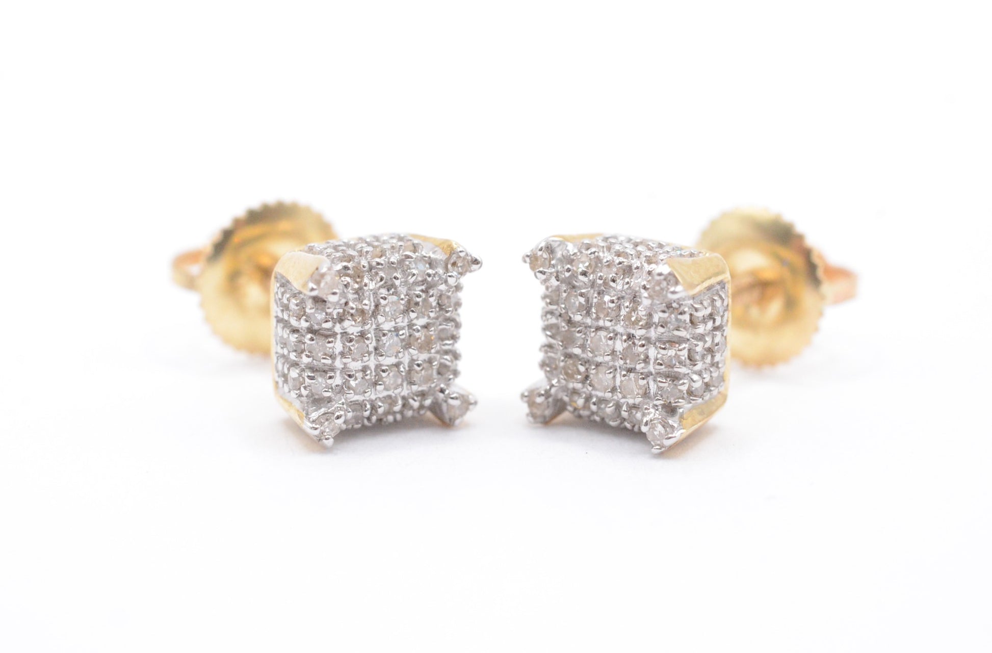 0.30 cttw Square Diamond Dice Cluster Earrings 10K Yellow Gold Cluster Studs