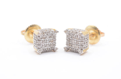 0.30 cttw Square Diamond Dice Cluster Earrings 10K Yellow Gold Cluster Studs