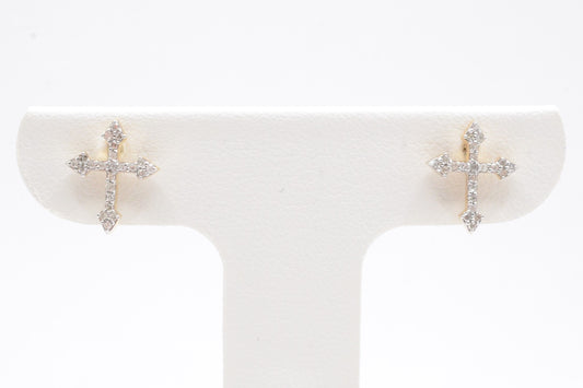 0.15 cttw Micro Cross Diamond Stud Earrings 10K Yellow Gold Cluster Studs