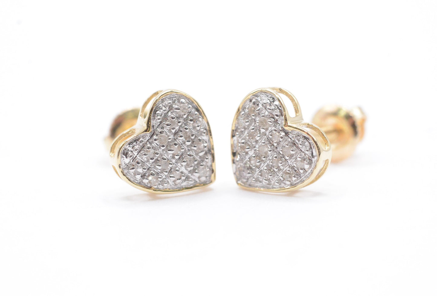 0.10 cttw Micro Heart Dome Diamond Stud Earrings 10K Yellow Gold Kids Earrings