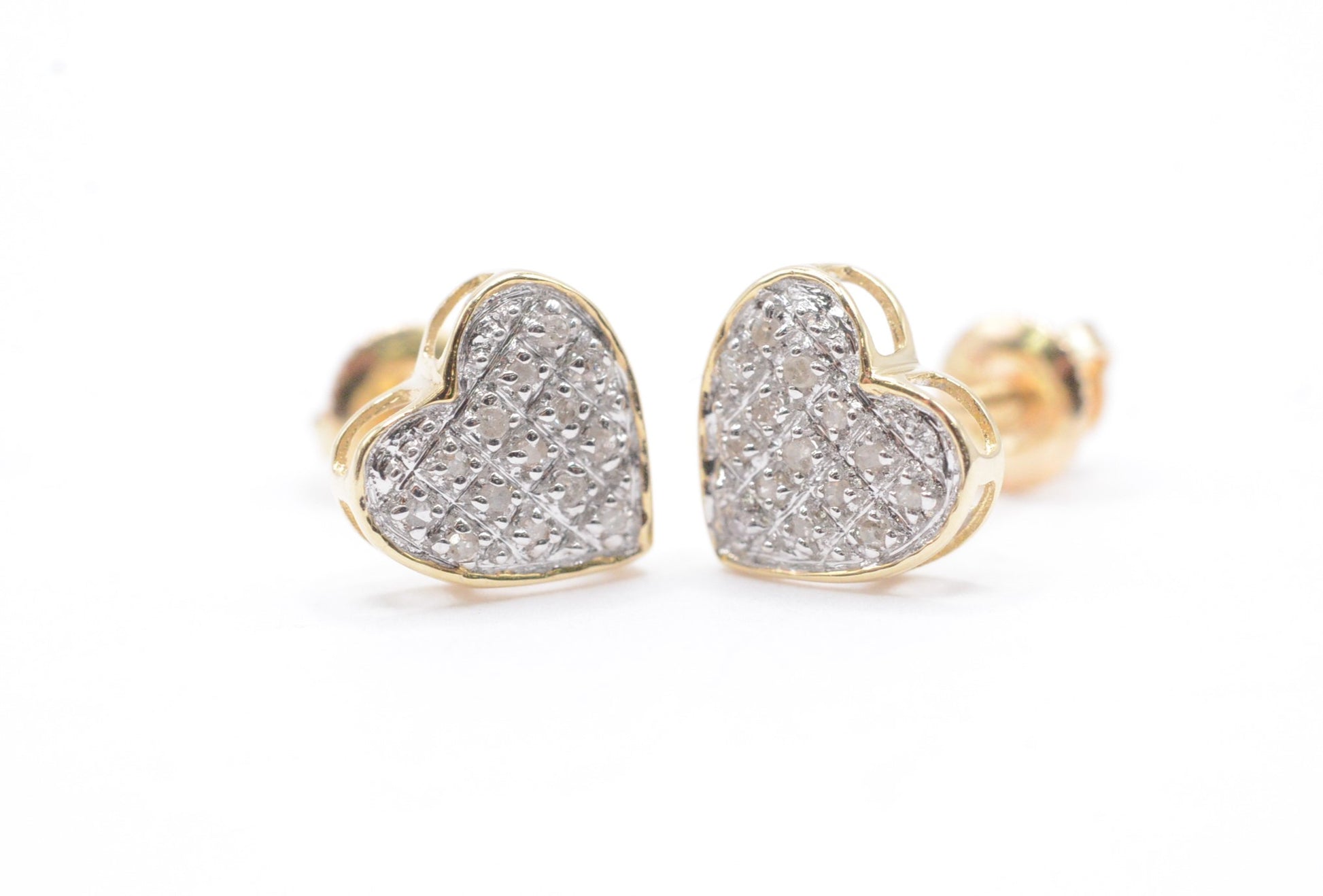 0.10 cttw Micro Heart Dome Diamond Stud Earrings 10K Yellow Gold Kids Earrings