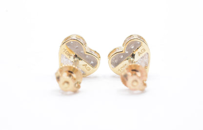 0.10 cttw Micro Heart Dome Diamond Stud Earrings 10K Yellow Gold Kids Earrings