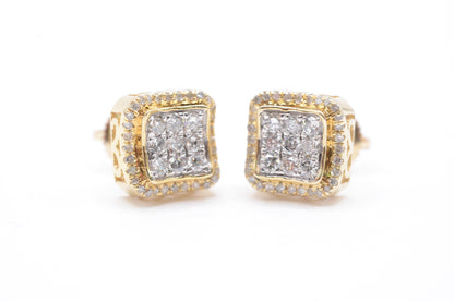 0.60 cttw Diamond 3D Square Concave Cluster Earrings 10K Yellow Gold Cluster Studs