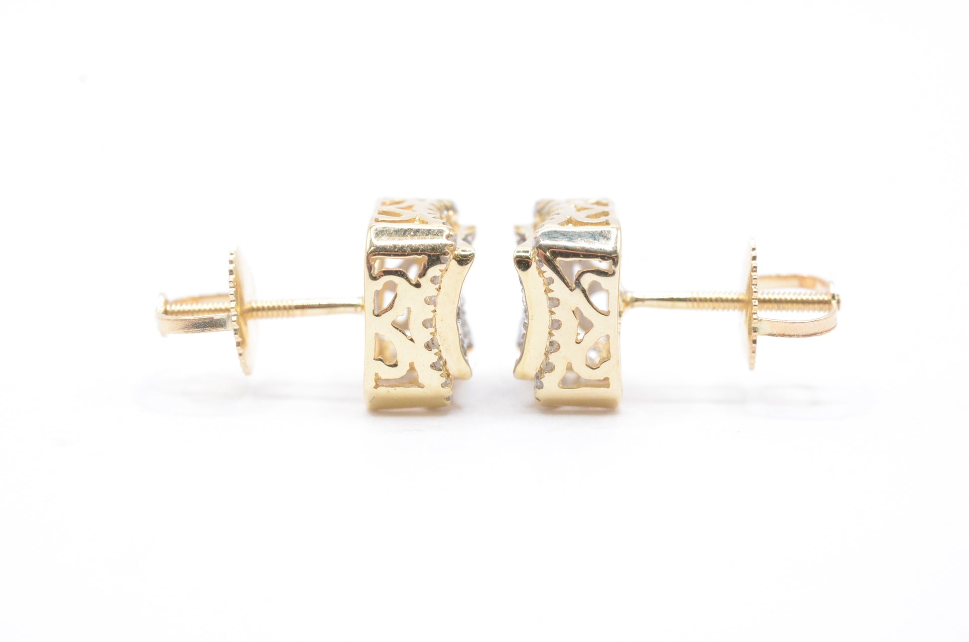 0.60 cttw Diamond 3D Square Concave Cluster Earrings 10K Yellow Gold Cluster Studs