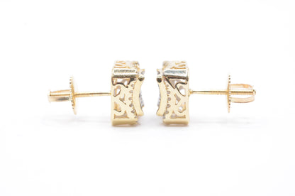 0.60 cttw Diamond 3D Square Concave Cluster Earrings 10K Yellow Gold Cluster Studs