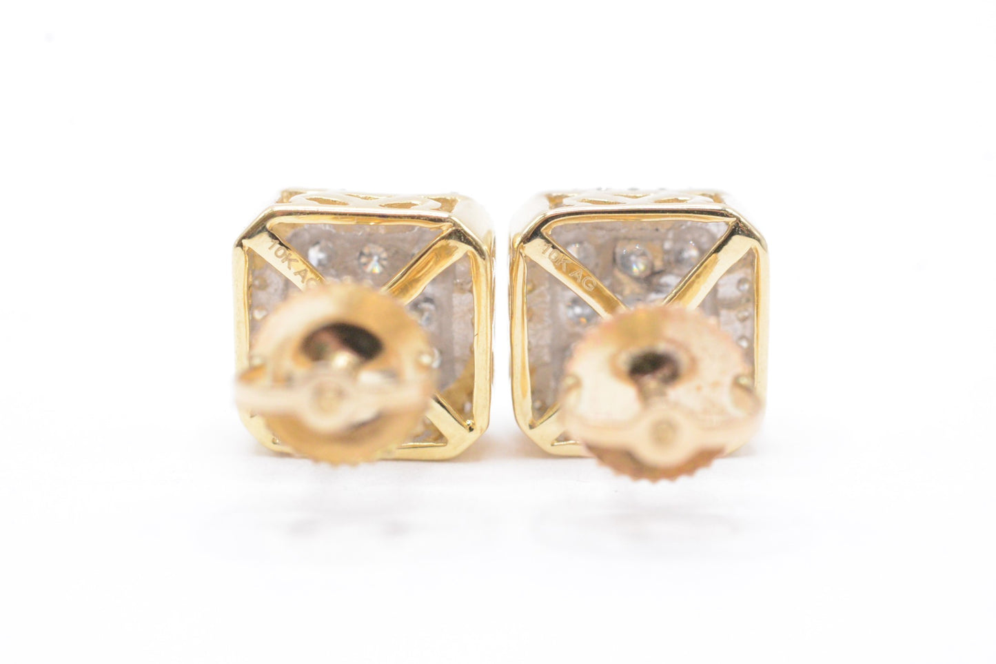 0.60 cttw Diamond 3D Square Concave Cluster Earrings 10K Yellow Gold Cluster Studs