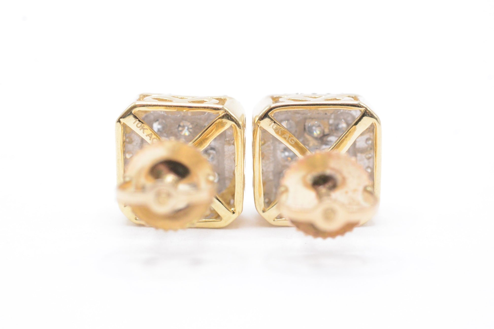 0.60 cttw Diamond 3D Square Concave Cluster Earrings 10K Yellow Gold Cluster Studs