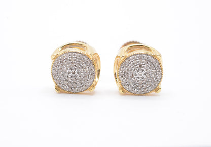 0.25 cttw Diamond Concave Disc Cluster Earrings 10K Yellow Gold Cluster Studs