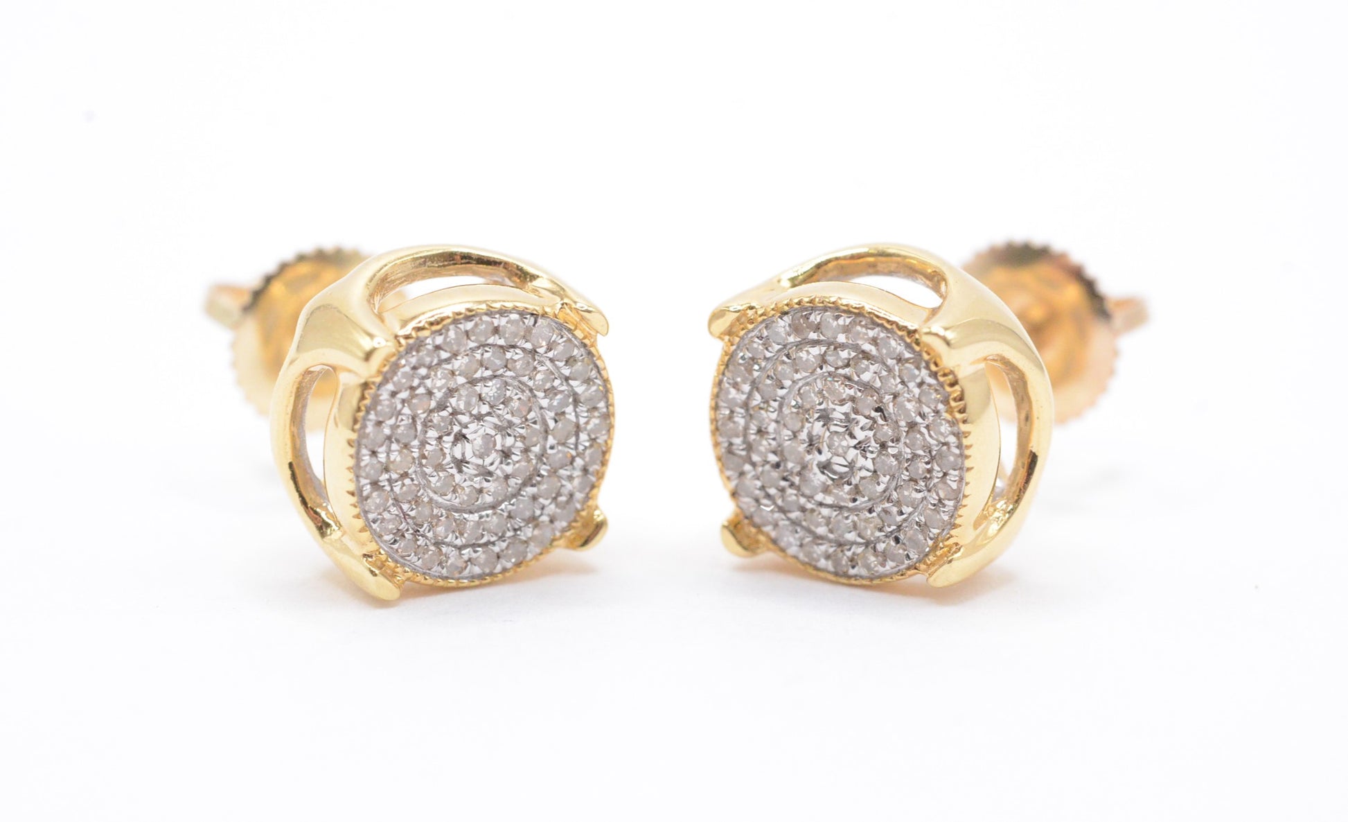 0.25 cttw Diamond Concave Disc Cluster Earrings 10K Yellow Gold Cluster Studs