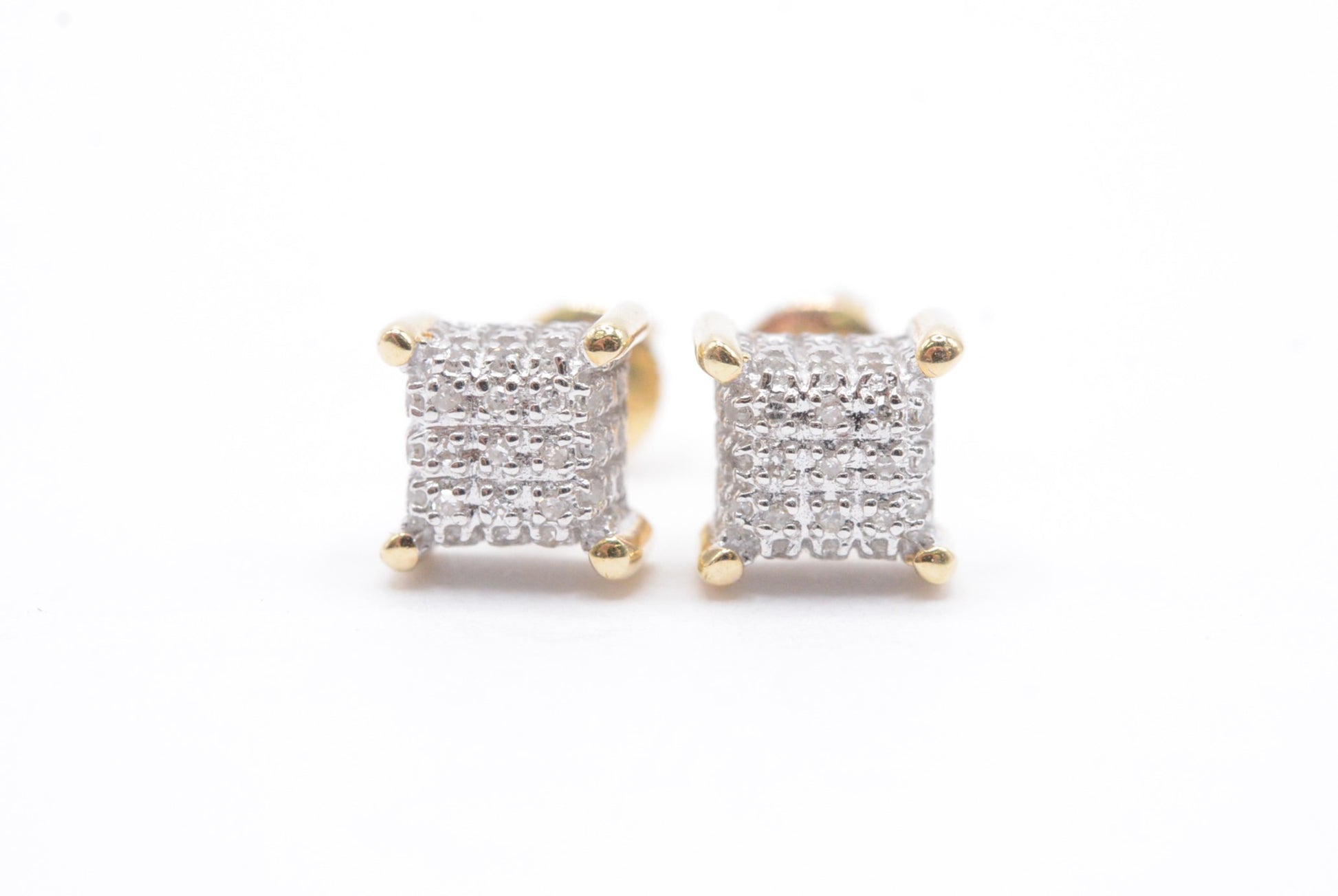 0.15 cttw Micro Diamond Dice Cluster Earrings 10K Yellow Gold Cluster Studs
