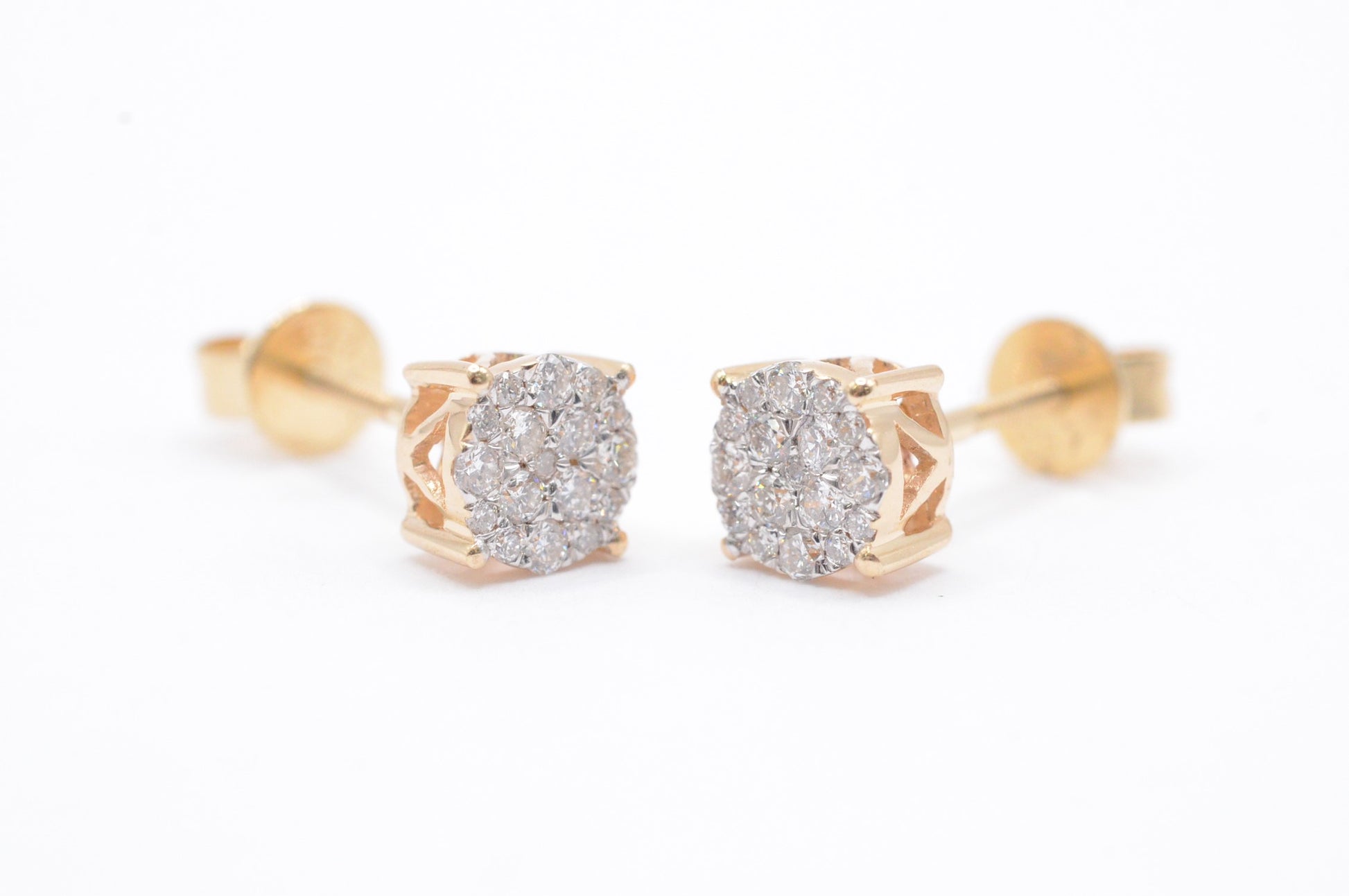 0.30 cttw Diamond Round Cluster Earrings 4 Prong 14K Yellow Gold Cluster Studs