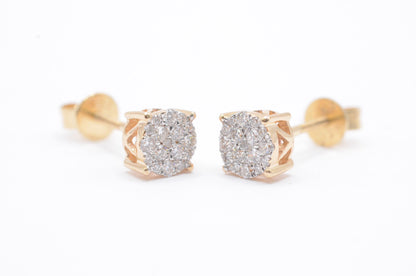 0.30 cttw Diamond Round Cluster Earrings 4 Prong 14K Yellow Gold Cluster Studs