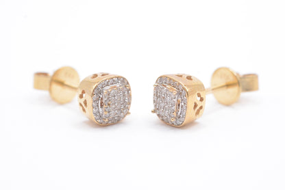 0.20 cttw Micro Pave Diamond Square Cluster Earrings 10K Yellow Gold Cluster Studs
