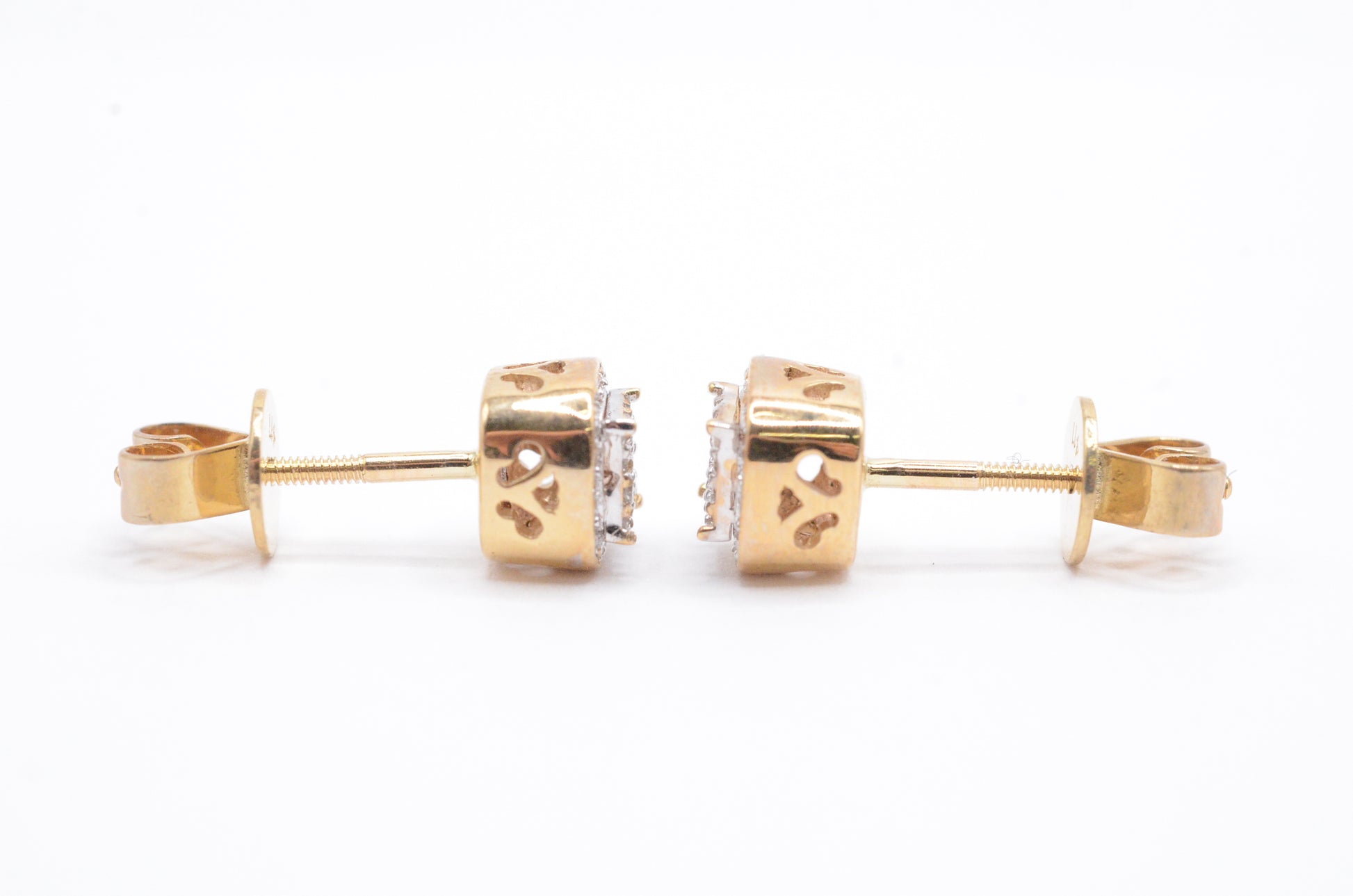 0.20 cttw Micro Pave Diamond Square Cluster Earrings 10K Yellow Gold Cluster Studs
