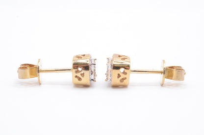 0.20 cttw Micro Pave Diamond Square Cluster Earrings 10K Yellow Gold Cluster Studs