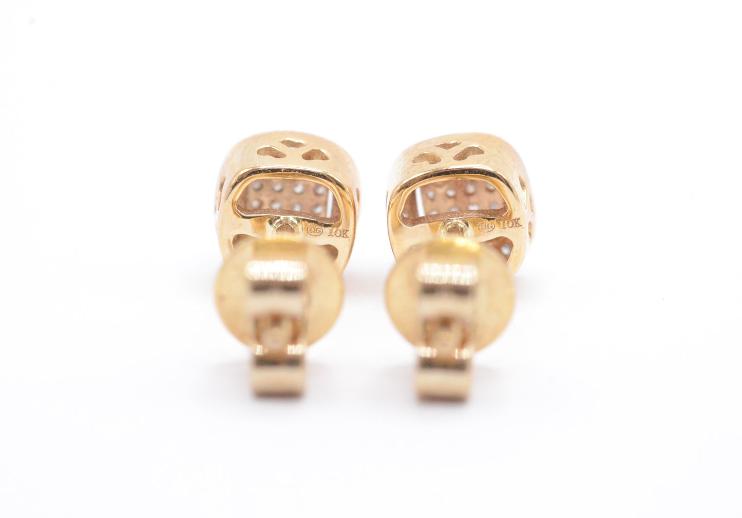 0.20 cttw Micro Pave Diamond Square Cluster Earrings 10K Yellow Gold Cluster Studs