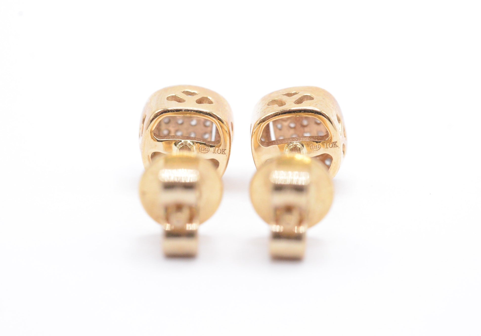 0.20 cttw Micro Pave Diamond Square Cluster Earrings 10K Yellow Gold Cluster Studs